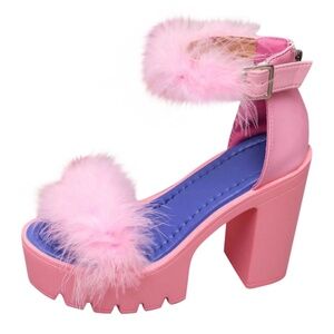 High Heeled Sandals with Fur Ankle Strap Decorations